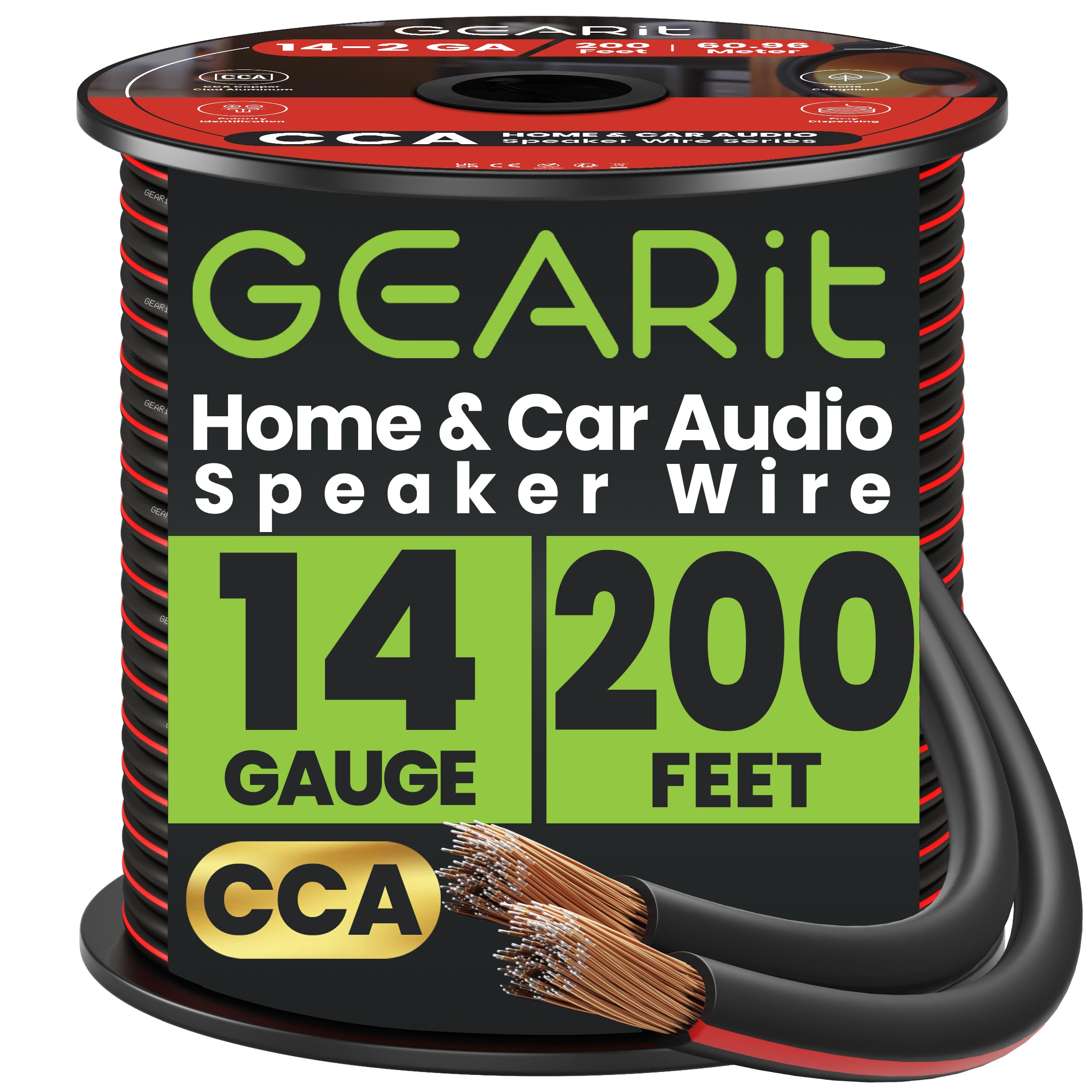 14 Gauge Speaker Wire, Speaker Cable 200ft for Car Audio, Home Theater, CCA(Black)