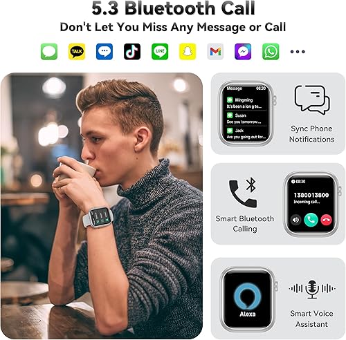 Miniatura 2 de Reloj inteligente para hombres y mujeres, reloj de fitness de 1.83 pulgadas (respuestahacer llamada), reloj inteligente con frecuencia