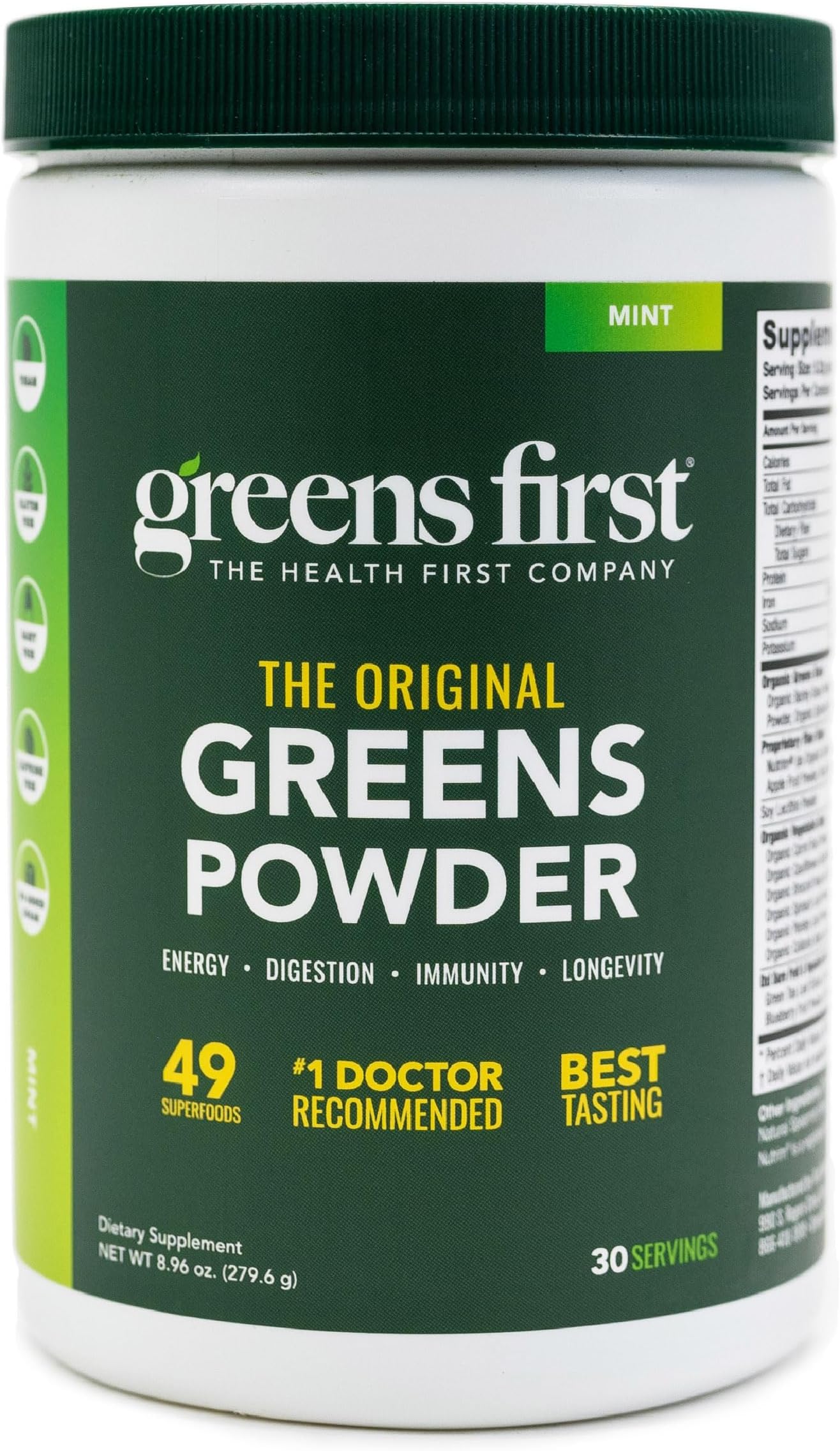 Original Greens Powder - 49 Superfoods - Organic Fruits & Veggies - Prebiotics, Probiotics & Digestive Enzymes - Antioxidant Smoothie - Dairy Free, Vegan & Non-GMO (Mint, 30 Servings)