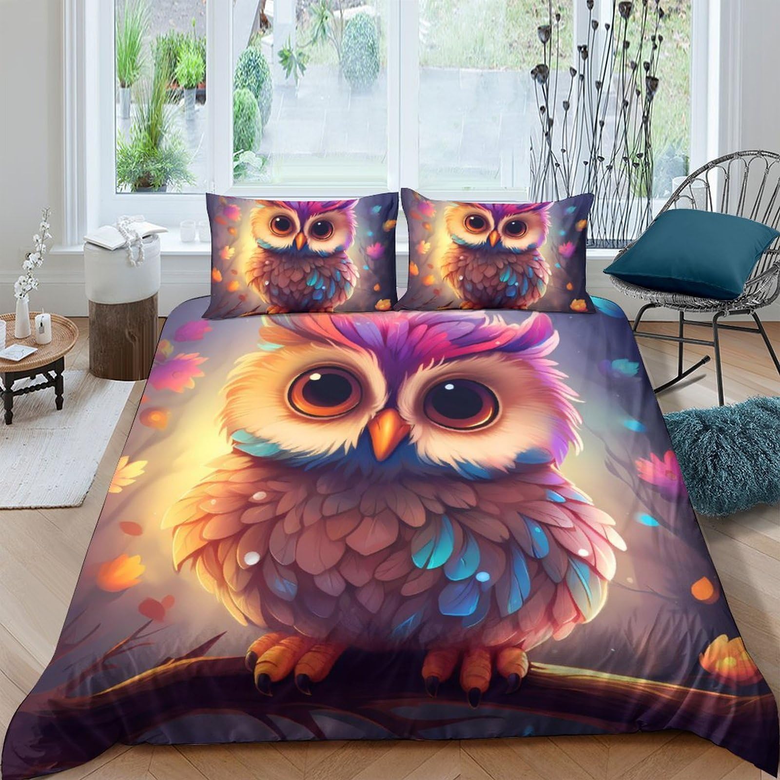 Ctjqhvkz Style-10 3D Printed Cute Owl Fitted Sheet Microfiber Soft Decorative Colorful Forest Mattress Cover For Bedroom Dorm Room Single（135X200cm）