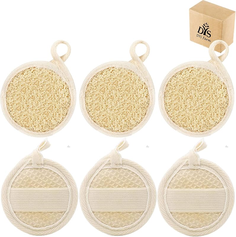 DYS Farm Buchas faciais de bucha vegetal com tecido de algodão, 6 unidades