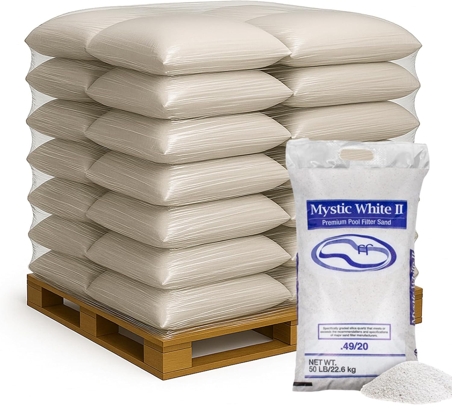 US Silica Mystic White II Premium Swimming Pool Filter Sand, 50 lb Bag, 48 Pack