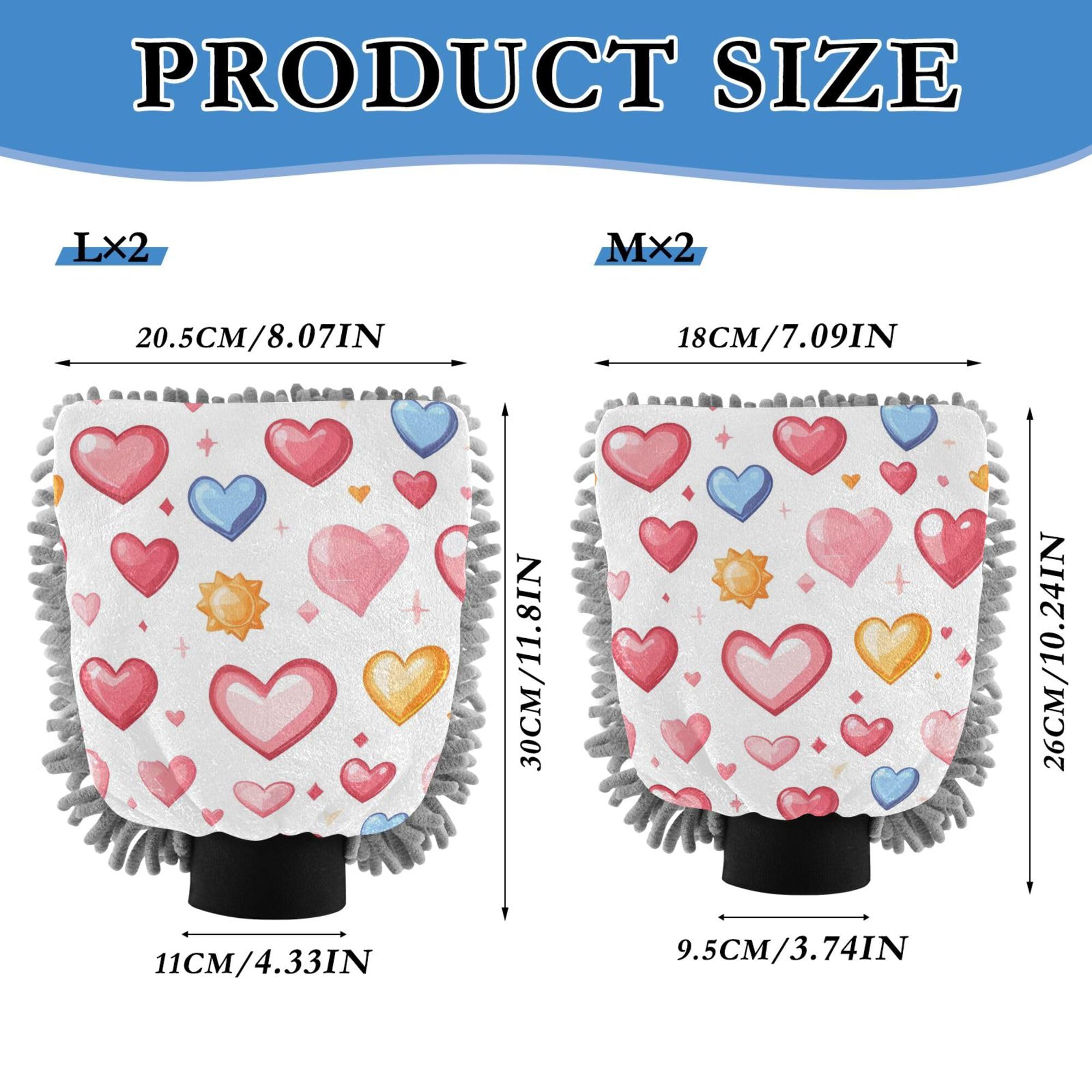 Valentines' Hearts Car Wash Mitts 2 Pack Cars Washing Mitt Scratch-Free Cleaning Mitten for Wash Drying