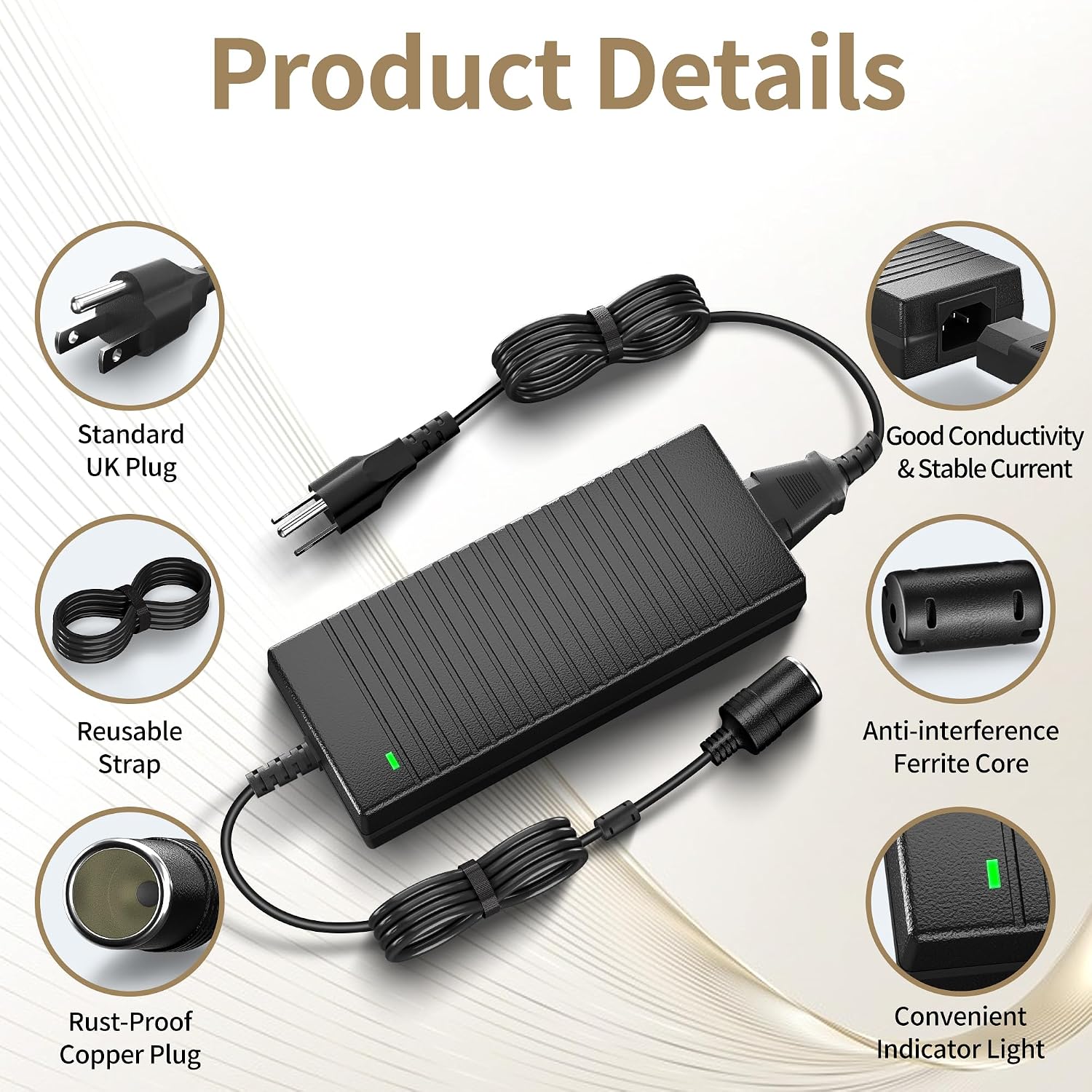 AC to DC Converter, 120W/10A/7.64FT 110V to 12V Converter, Car Cigarette Lighter Adapter AC/DC Power Supply Socket for Inflator, Car Vacuum Cleaner, Car Refrigerator, etc.