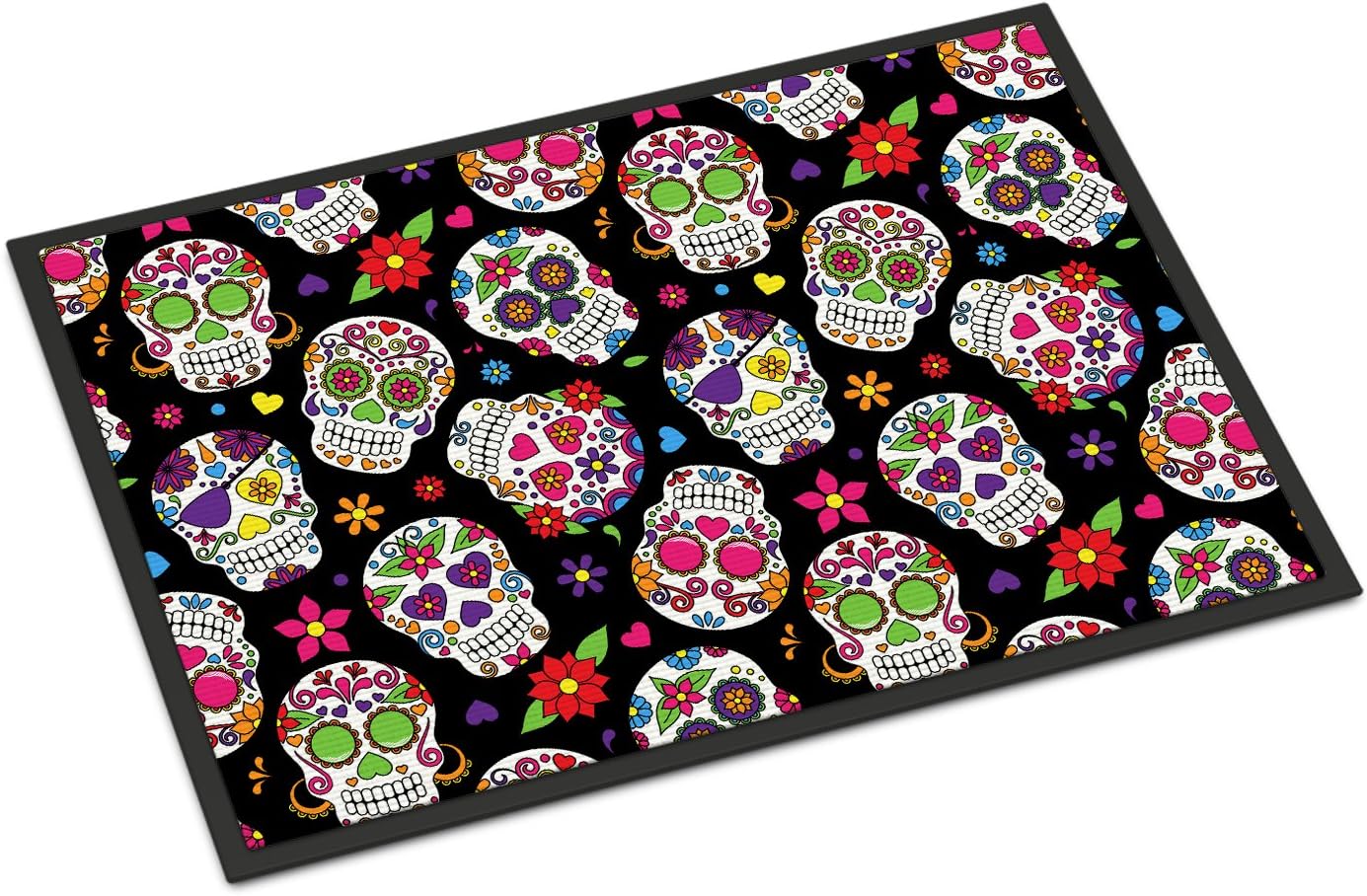 Caroline's Treasures BB5116JMAT Day of The Dead Black Doormat 24x36 Front Door Mat Indoor Outdoor Rugs for Entryway, Non Slip Washable Low Pile, 24H X 36W