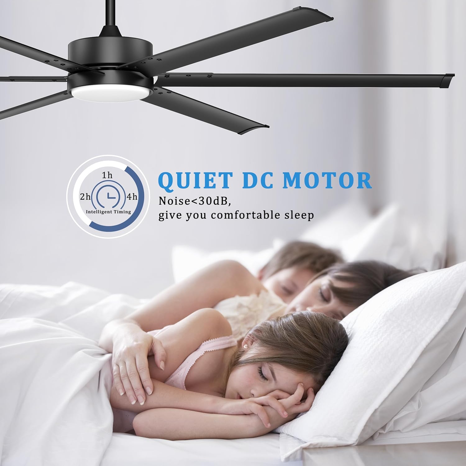 Ohniyou 72 Inch Large Industrial Ceiling Fan with Lights Remote Control, Black Big Ceiling Fan with 6 Metal Blades, 6-speed Quiet DC Motor for Outdoor Patios Shop Living Room Garage