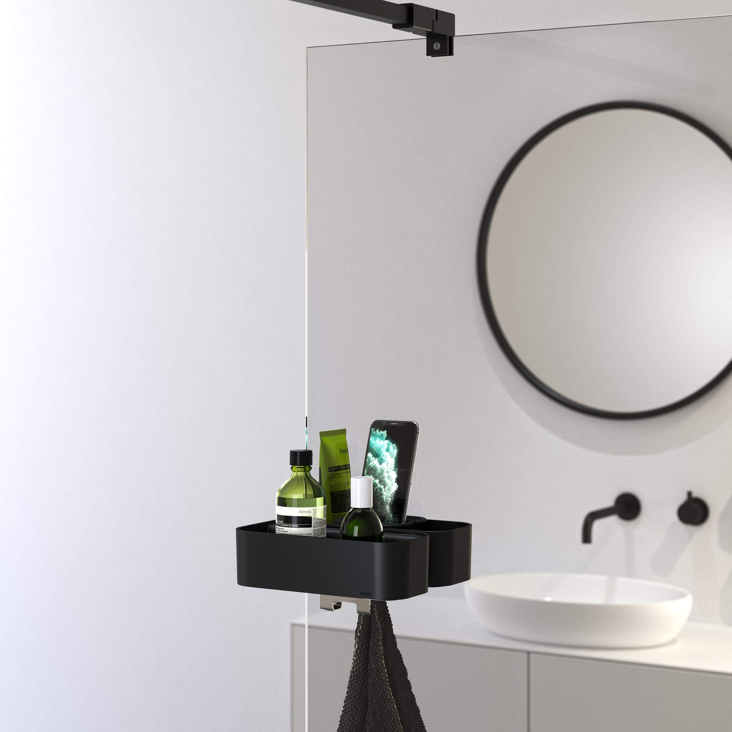 Tiger 2-Store Cesta de Ducha Acoplable, Negro