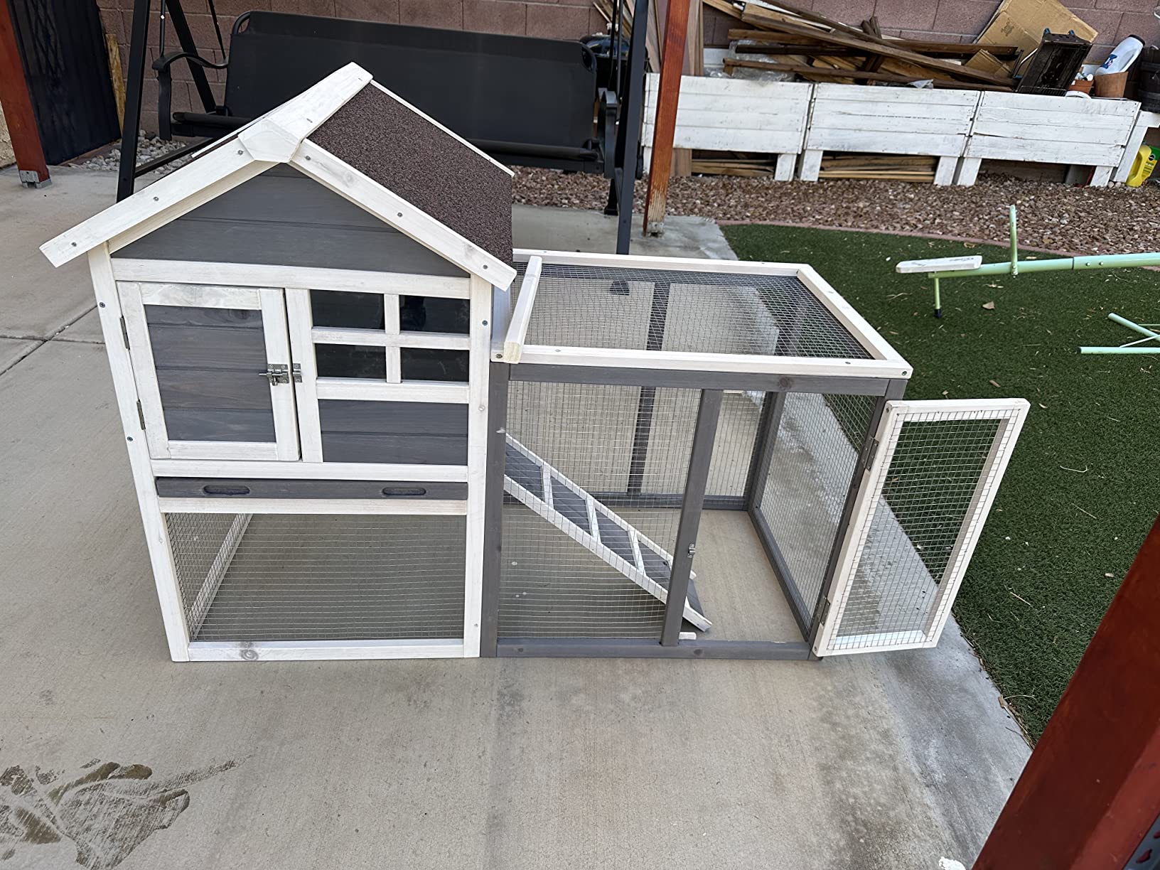25/mo Finance Tangkula Rabbit Hutch, Indoor Outdoor Bunny Cage with Run, Wooden Rabbit Cage