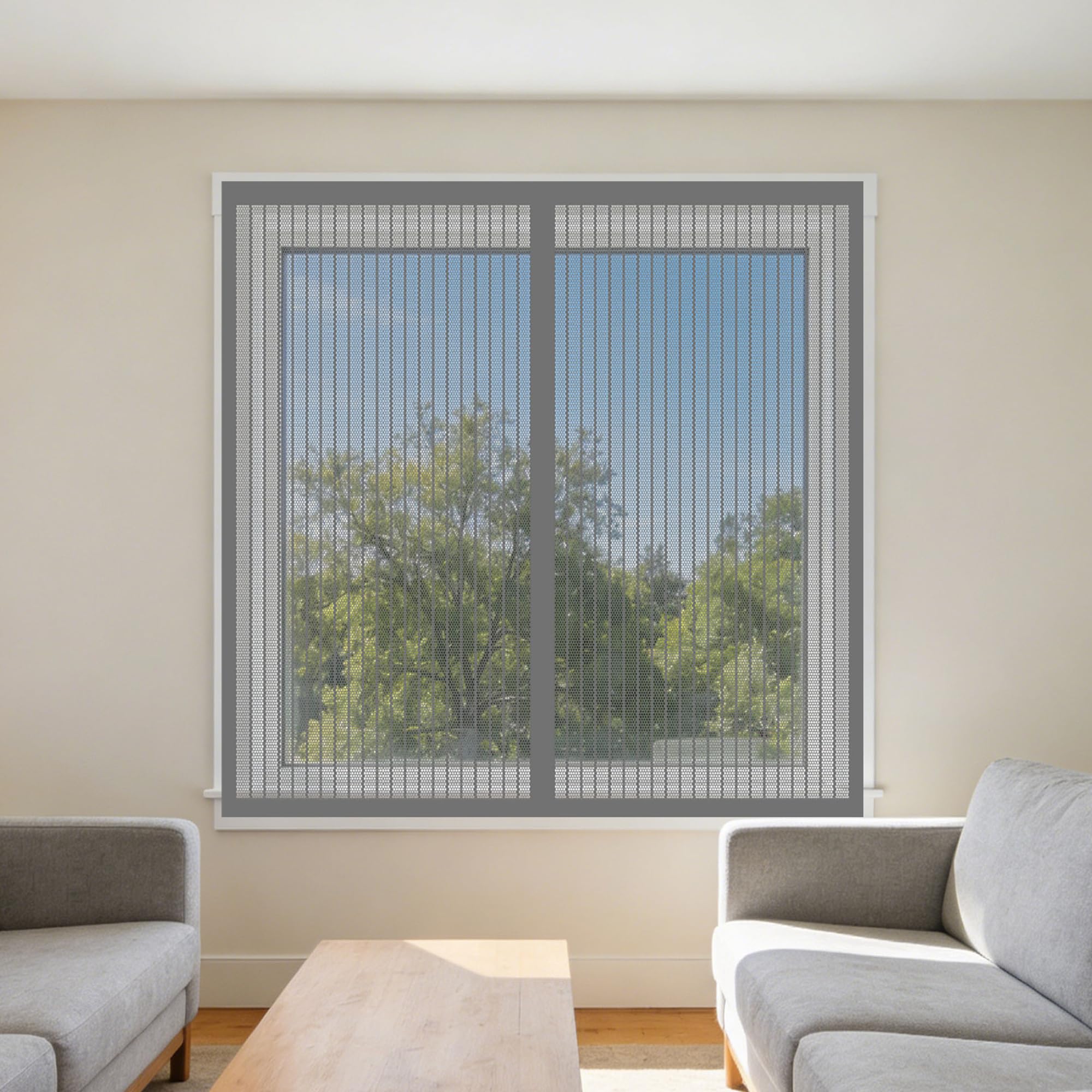 Magnetic Window Screen 115 x 115 cm Prevents Insects Flies Mosquitoes from Entering The Room Fly Screen for Window Custom Size for Windows Doors and Patio Screens, Grey