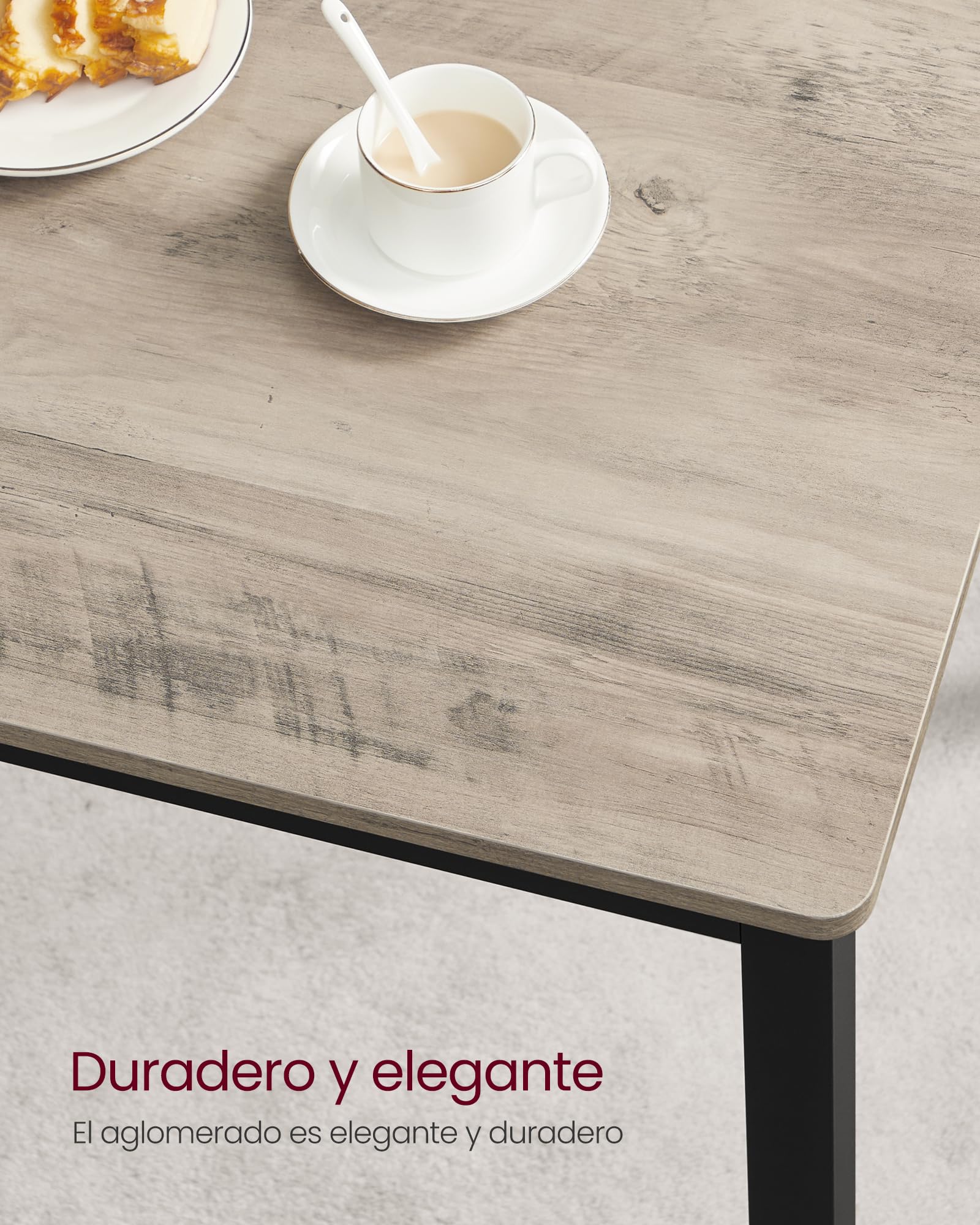 VASAGLE Conjunto de Mesa de Comedor y 2 Sillas, Juego de 3 Piezas, Mesa de 70 x 110 x 75 cm, 2 Taburetes de 30 x 97 x 50 cm Cada Uno, Marco de Acero, Greige Brezo y Negro Tinta KDT070B02 — view 7