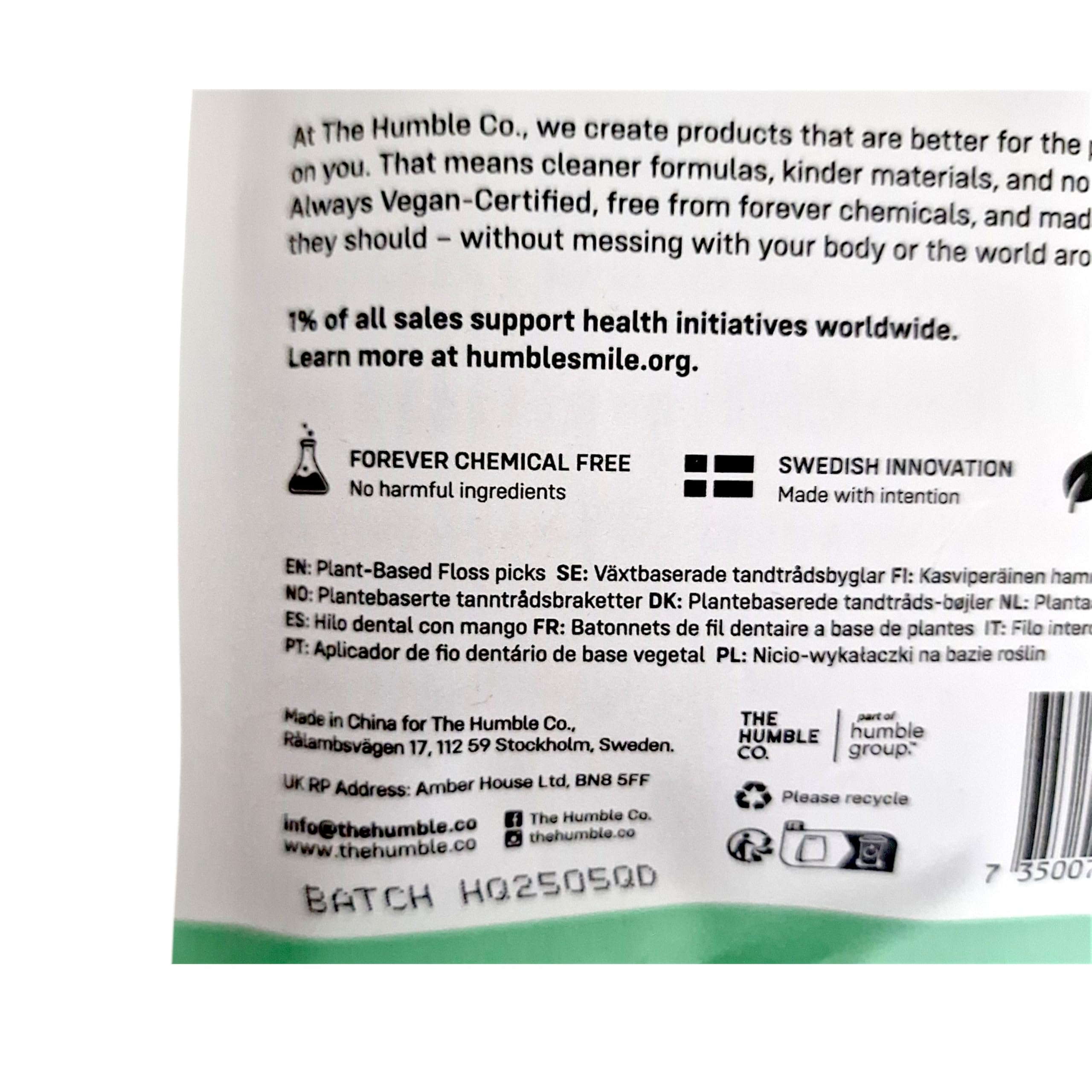 Humble Natural Dental Floss Picks - Flossers - Bastoncini di filo interdentale - 4 x 50 confezioni