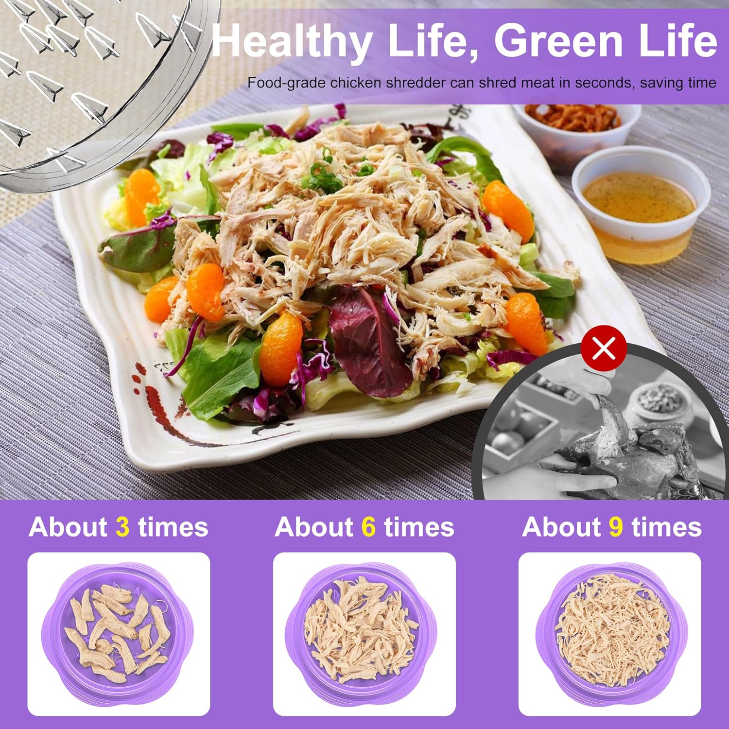 SURETIVIAN Chicken Shredder Large Chicken Breast Shredder Tool Twist with Brush&Fork, Visible Meat Shredder Machine, Anti-Slip Strip, Ergonomic Handle, BPA Free, Suitable for Pork Beef Chicken(Purple)