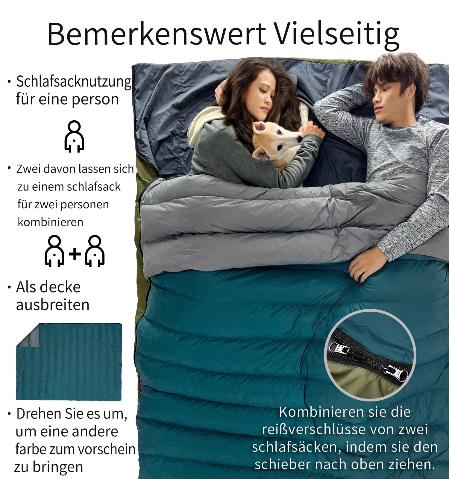 Litume 565g,Die komfortable Temperatur von15°C kombinierbarer Daunenschlafsack, Leichter, kompakter Schlafsack für Erwachsene, Doppelschlafsack, zum Wandern, Camping, für die Familie