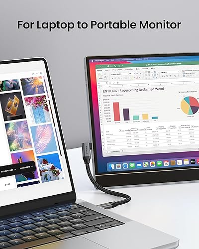Miniatura 3 de Silkland Cable de monitor USB C en ángulo recto de 5 pies, pantalla 8K @30Hz 5K/4K @60Hz, transferencia de datos de 20 Gbps, cable de video USB C