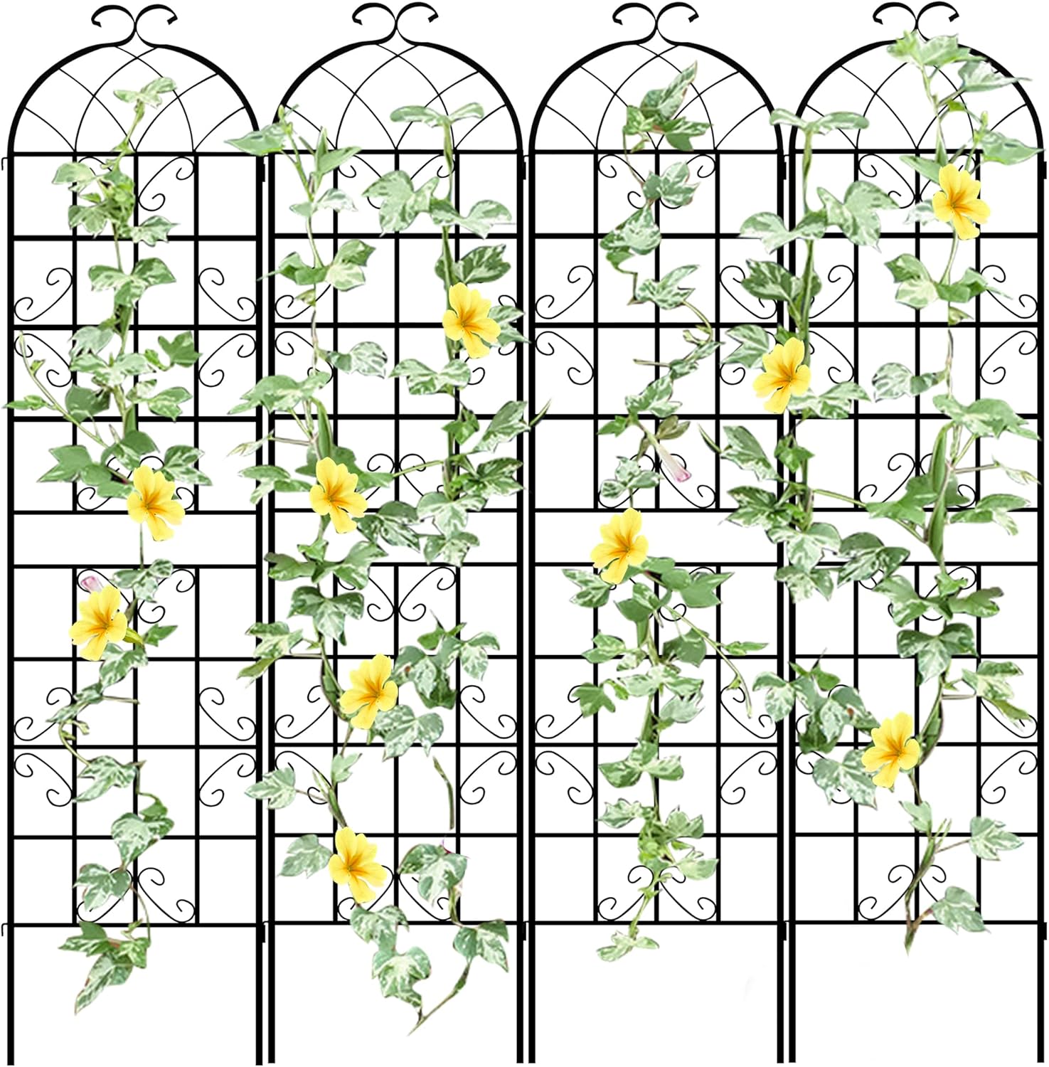lzrs 4 pack 87x20in rustic iron arch decoration garden trellis with black metal coating – perfect for supporting climbing plants outdoor, roses, vines, flowers, and vegetables. 4 pack 0048-h87"