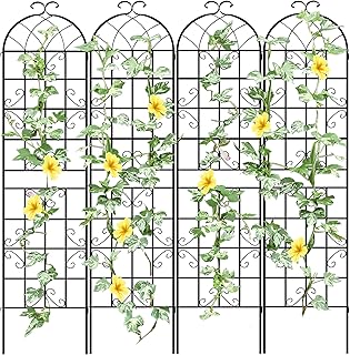 LZRS 4 Pack 87x20in Rustic Iron Arch Decoration Garden Trellis with Blac...
