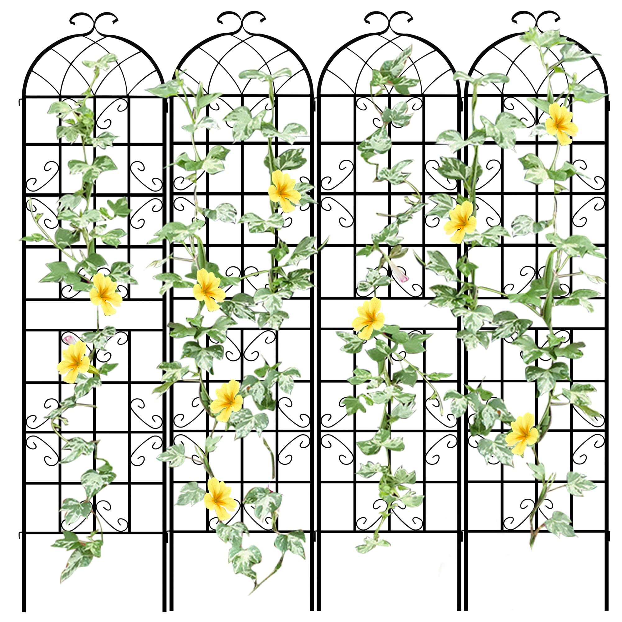 LZRS 4 Pack 87x20in Rustic Iron Arch Decoration Garden Trellis with Black Metal Coating – Perfect for Supporting Climbing Plants Outdoor, Roses, Vines, Flowers, and Vegetables.