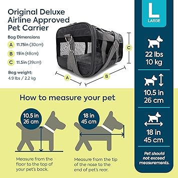 Sherpa Pet Carrier Airline Approved with Spring Wire Frame - Cat Carrier and Dog Carriers for Airline Travel and Vet Visits, Mesh Ventilation, Locking Zippers - Charcoal Grey, Large