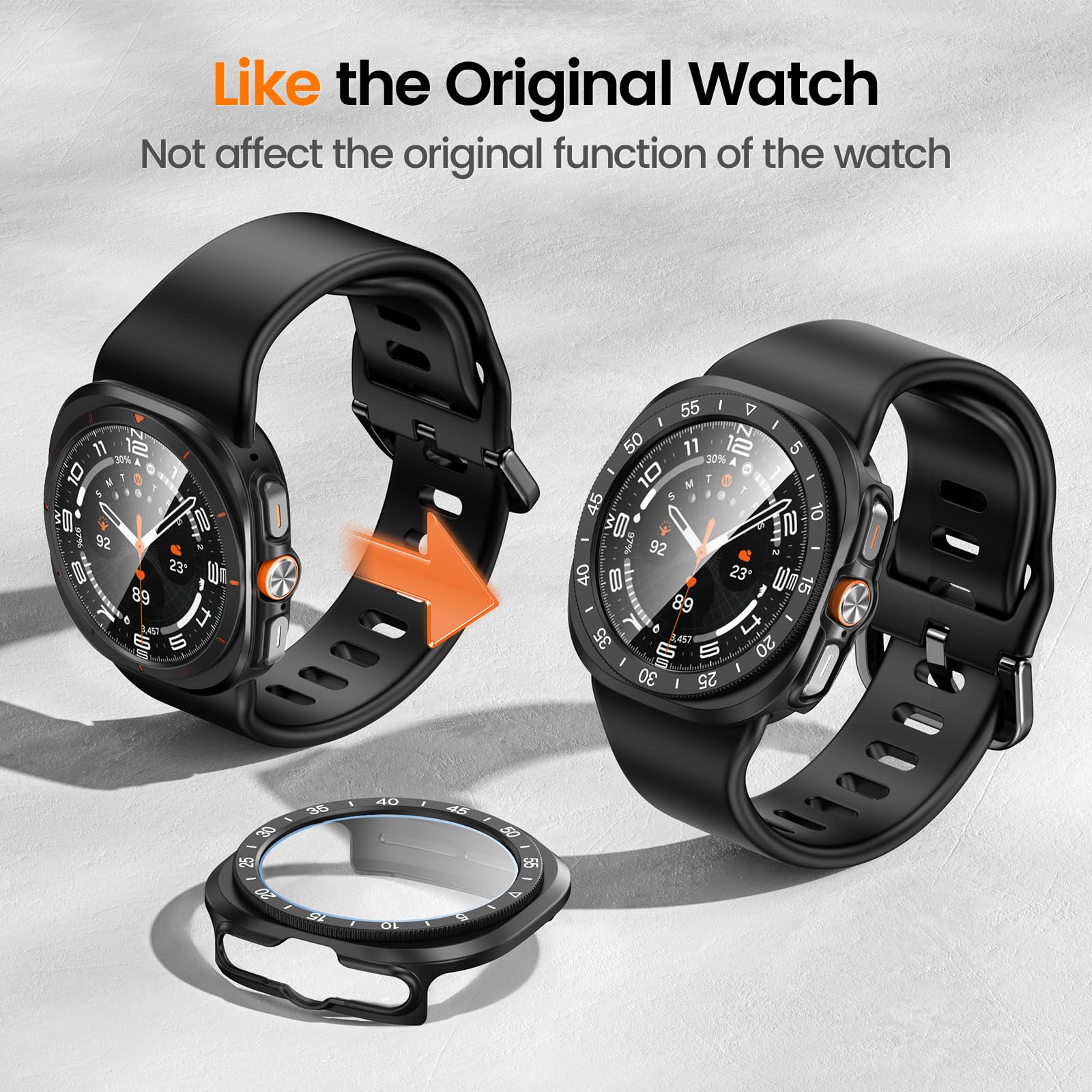 [3 + 3 sztuki] Etui Kamita 3 w 1 do Samsung Galaxy Watch ULTRA 47 mm, 3 folie ochronne ze szkła hartowanego + 3 twarde etui z poliwęglanu + 3 ramki ramka samoprzylepna osłona do Galaxy Watch ULTRA
