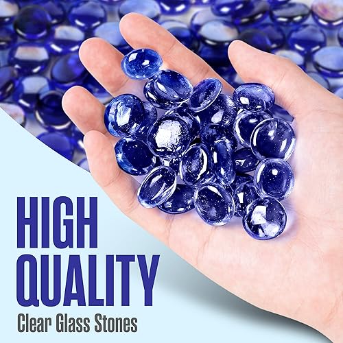 Miniatura 6 de Houseables Cuentas de vidrio para jarrones, canicas para jarrones, canicas de vidrio, relleno, cuentas azules, planas, gemas azules, manualidades,