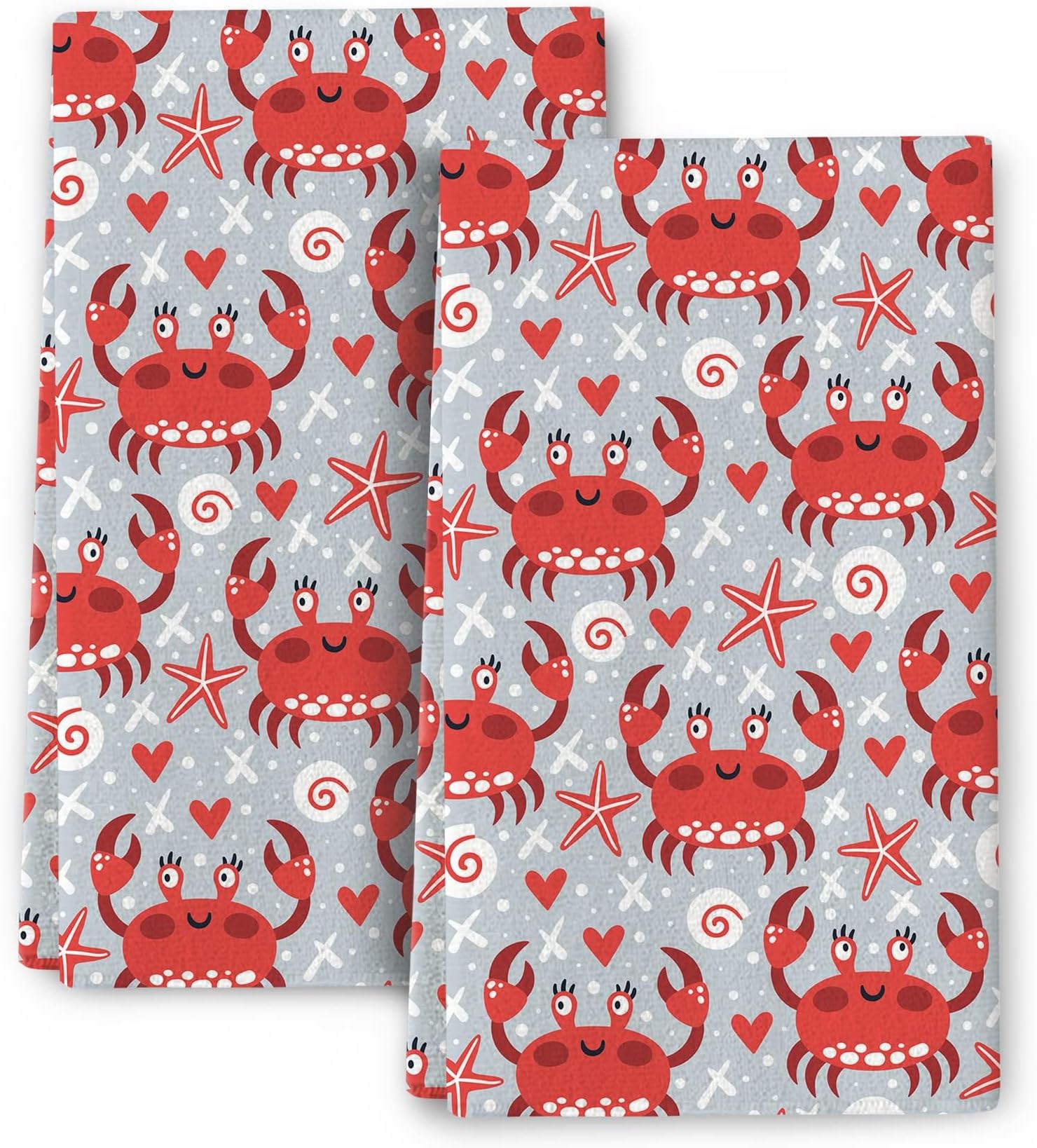 Cute Crabs Nautical Seafood Kitchen Dish Towels 2 Piece Super Soft Absorbent Dish Cloths for Kitchen Tea Bar Towels Farmhouse Decor 16x24 Inches
