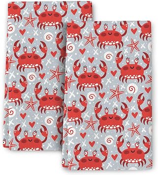 Cute Crabs Nautical Seafood Kitchen Dish Towels 2 Piece Super Soft Absorbent Dish Cloths for Kitchen Tea Bar Towels Farmhouse Decor 16x24 Inches