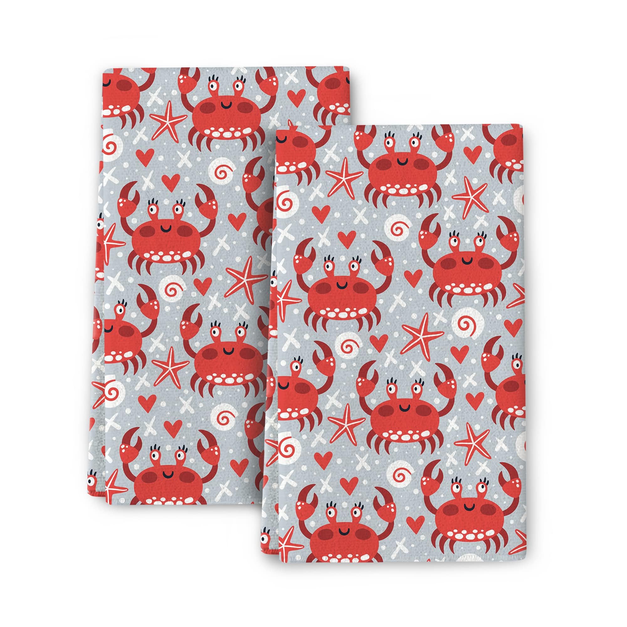 Cute Crabs Nautical Seafood Kitchen Dish Towels 2 Piece Super Soft Absorbent Dish Cloths for Kitchen Tea Bar Towels Farmhouse Decor 16x24 Inches