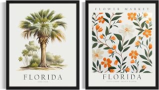 Florida Tree and Flower Market Art Print Poster, Floral Nature Botanical Painting Artwork Wall Art Bedroom Living Room Bathroom Decor AA20 (Florida, 8 x 10 inches (2 Panels), Unframed)