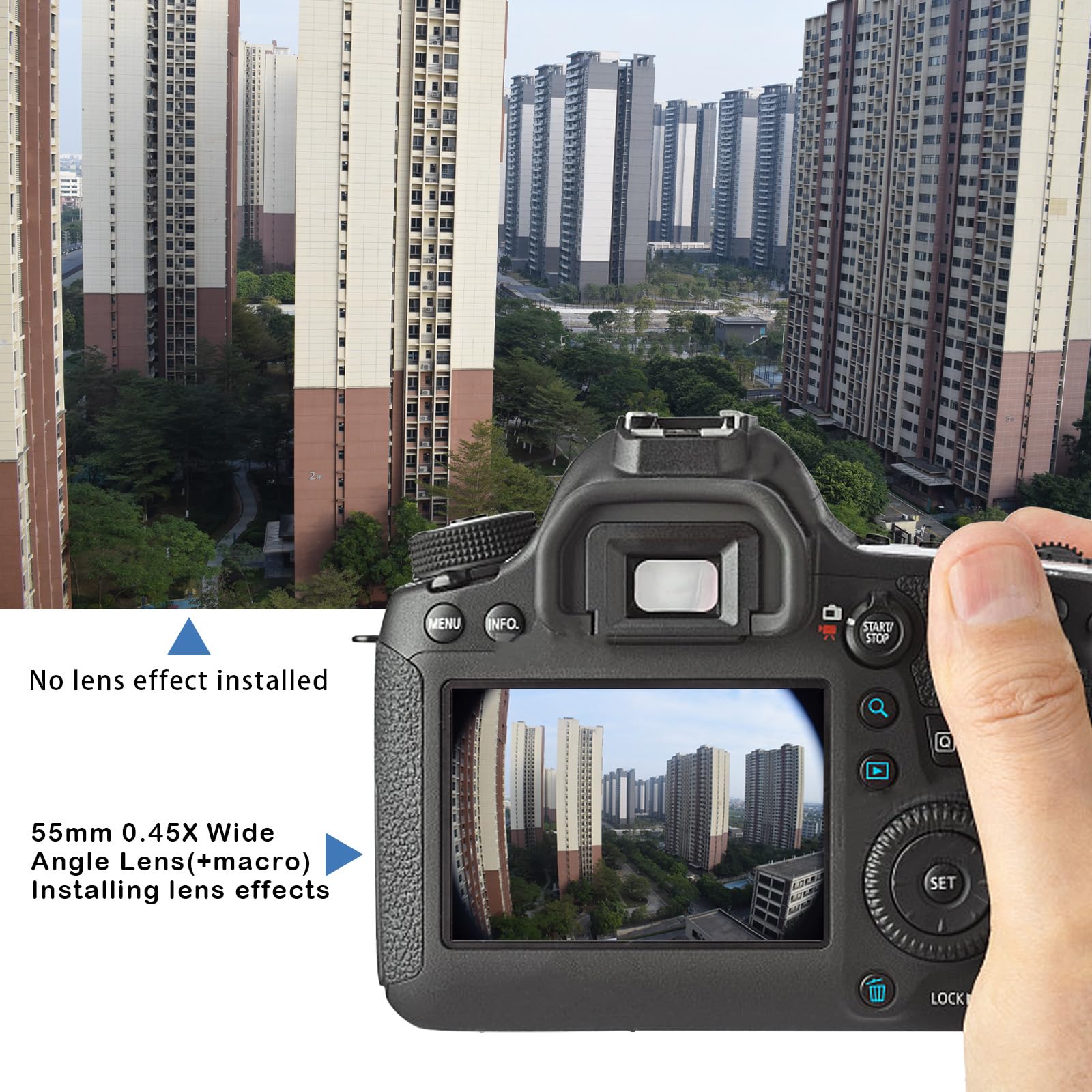 Obiettivo grandangolare da 55 mm 0,45x, con fotografia macro, ingrandimento migliorato, compatibile con tutti gli obiettivi della fotocamera DSLR da 55 mm + 1 panno per la pulizia dell'obiettivo