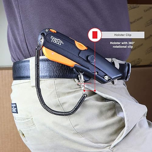 Miniatura 8 de Moderno cortador de caja, ajuste de profundidad de 3 cuchillas, gatillo de apriete y guías de borde, funda, cordón, hoja extra, 1000 naranja