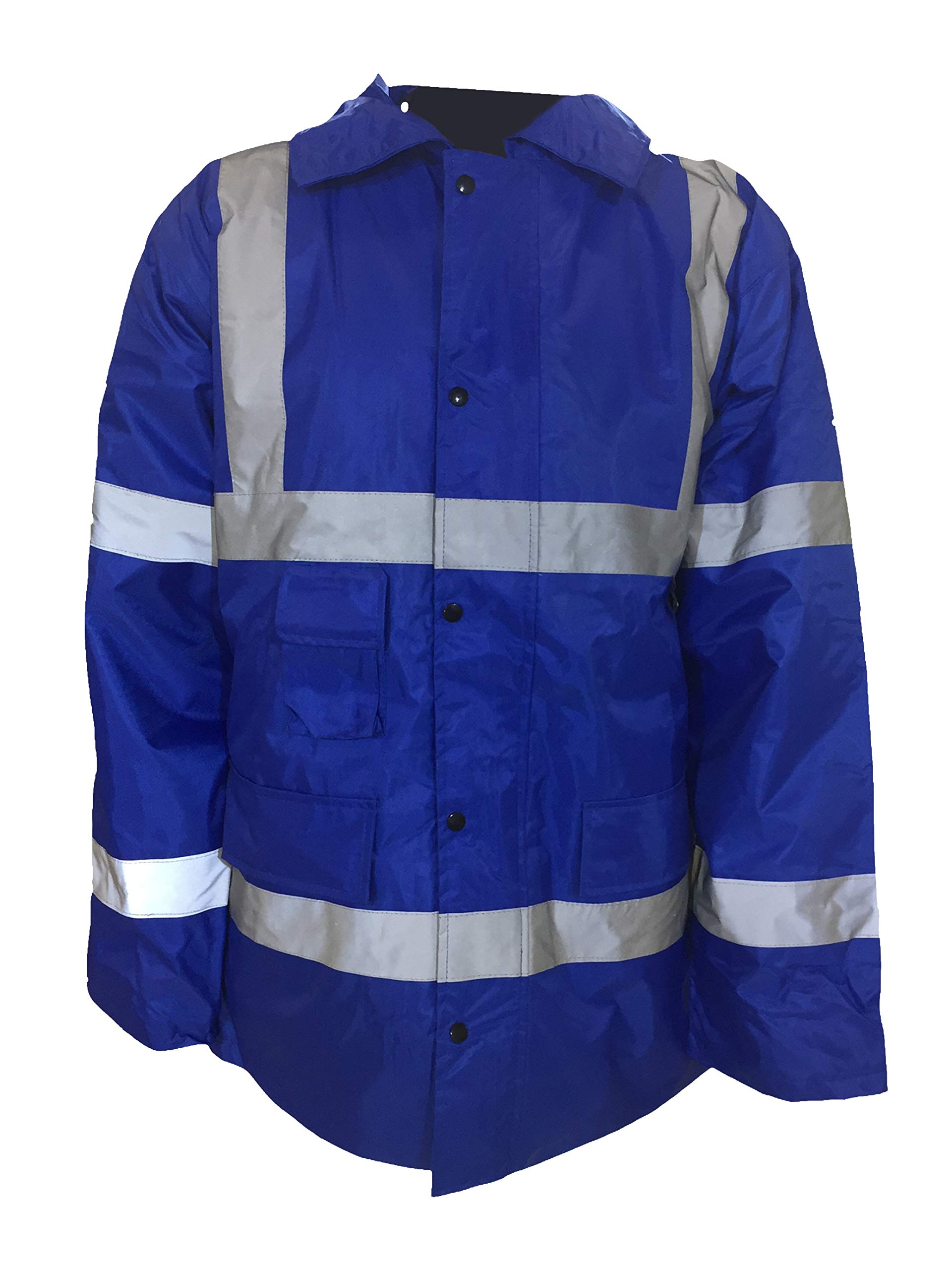 Blue Hi Vis Parka Jacket Reflective Two Tone, Waterproof, 2 Waist Pockets, High Visibility, By Brook Hi Vis,