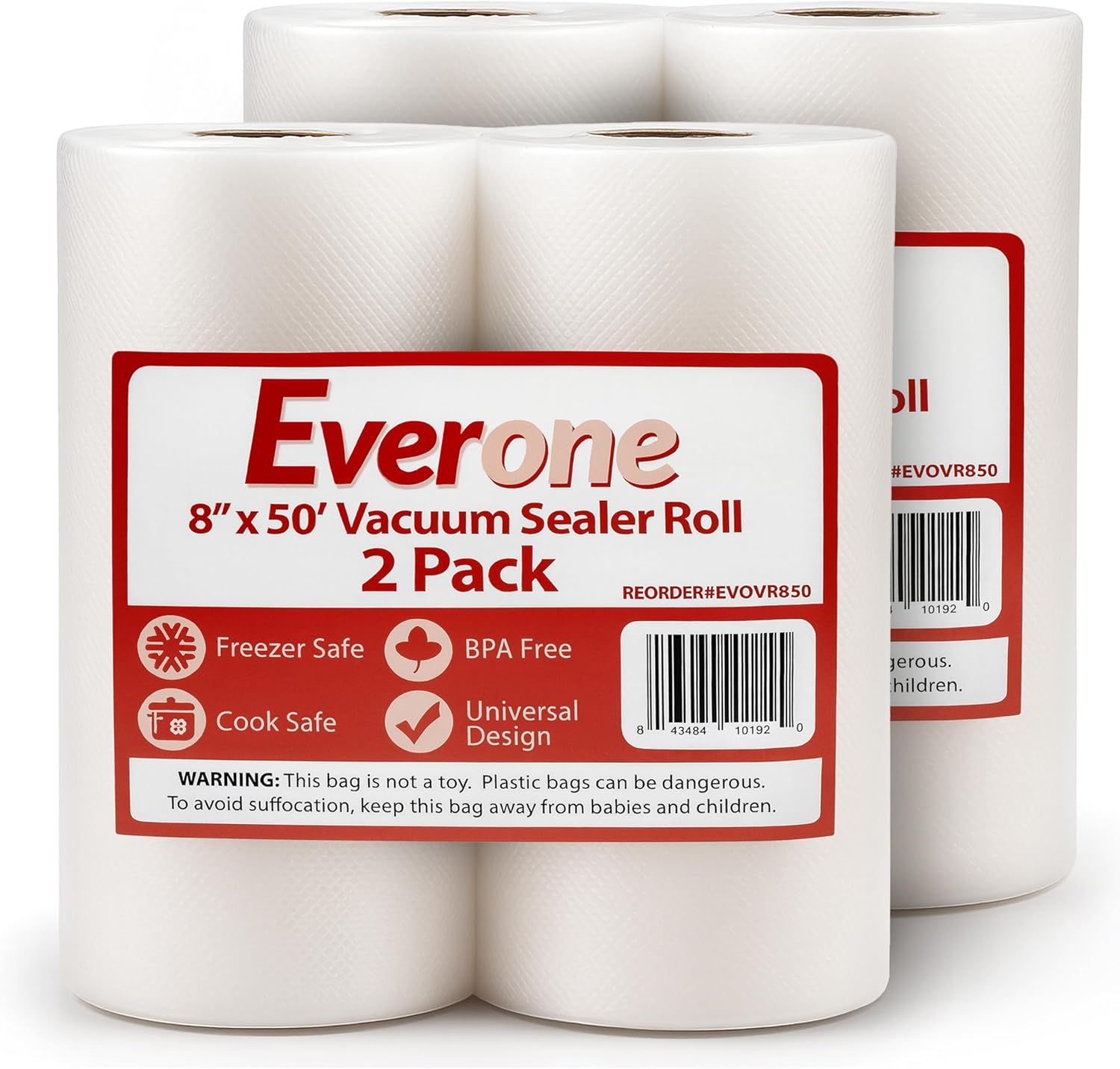 Vacuum Sealer Bags Roll 8" x 50' for Sous Vide and Food Storage, BPA Free, Heavy Duty Commercial Grade Bag Rolls for Meal Prep and Boil Safe Use, 4 Count (200 FT)