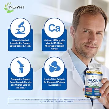 Calcium Supplements for Women - Calcium 1200 mg with Vitamin D3 & K2 - High Absorption Extra Strength Calcium Citrate for Bone Health, Strength, Density, Muscle, Heart Support - Slow Release, Non-GMO