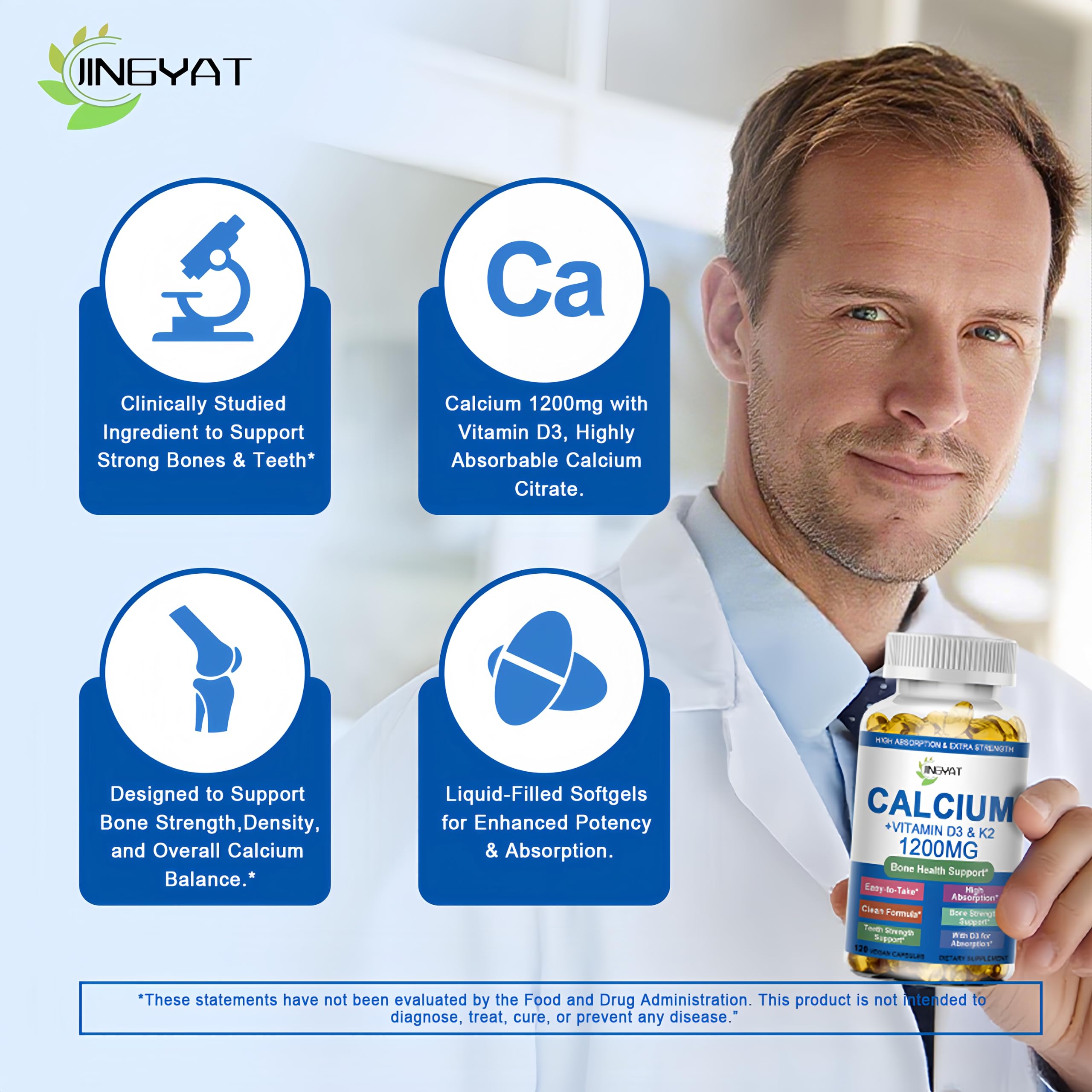 Calcium Supplements for Women - Calcium 1200 mg with Vitamin D3 & K2 - High Absorption Extra Strength Calcium Citrate for Bone Health, Strength, Density, Muscle, Heart Support - Slow Release, Non-GMO — Amazon image 4