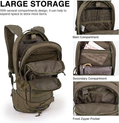 Miniatura 3 de Mardingtop Mochila táctica pequeña de hidratación Molle de 10L, mochila de ciclismo para ciclismo, ciclismo y correr EDC Dayback