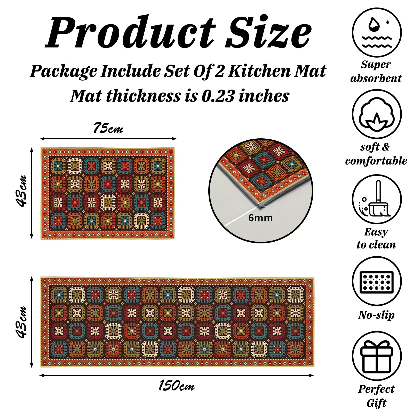 Keukentapijt 2-delige set, antislip absorberend en wasbaar vloerkleed, geometrische keukentapijtvloermat voor keuken, thuis, kantoor, gootsteen, wasruimte (C, 43 x 150 cm 43 x 75 cm Keukentapijt 2-delige set, antislip absorberend en wasbaar vloerkleed, geometrische keukentapijtvloermat voor keuken, thuis, kantoor, gootsteen, wasruimte (C, 43 x 150 cm 43 x 75 cm