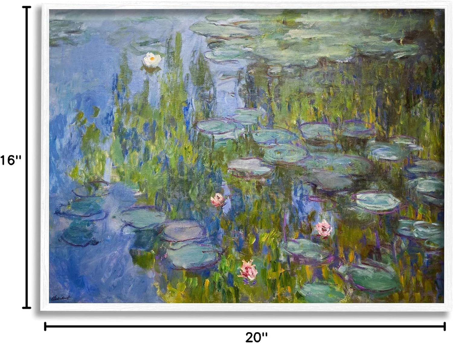 Stupell Industries Impressionist Lilly Pad Pond Painting, Design by Claude Monet White Framed Wall Art, 16 x 20, Blue