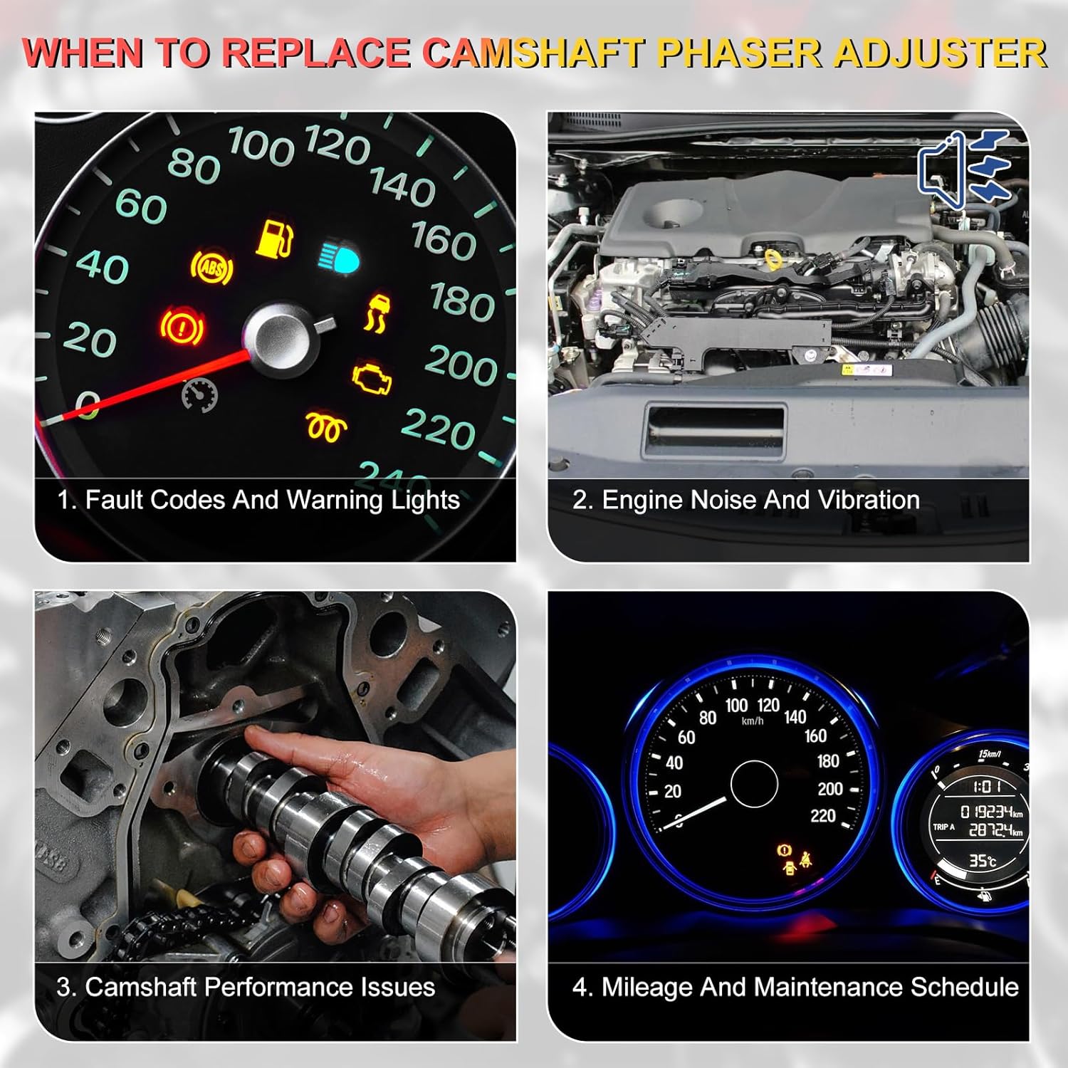 G4KJ Intake Exhaust Camshaft Sprocket 2Pcs Fits for Hyundai Santa Fe Sport 13-16/ Sonata 11-14/ Tucson 14-15, Kia Optima 11-15/ Sportage 11-16 2.0 2.4 OE 24350-2G750 24370-2G750