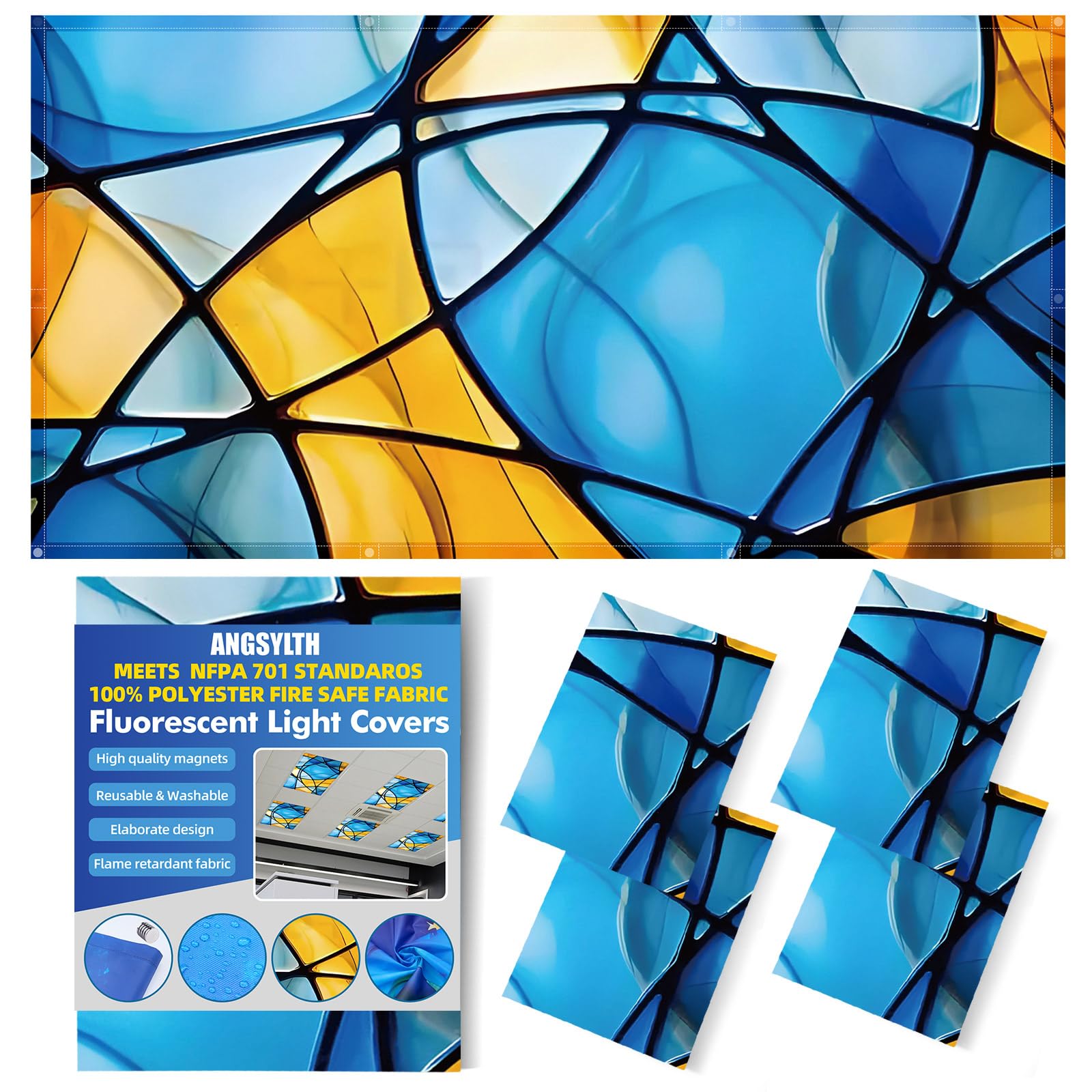 ANGSYLTH 4 Pcs Fluorescent Light Covers - Classroom, Office 4 x 2 Feet Flame Retardant Magnetic Covers for Ceiling Lights Filters (Colorful Art)