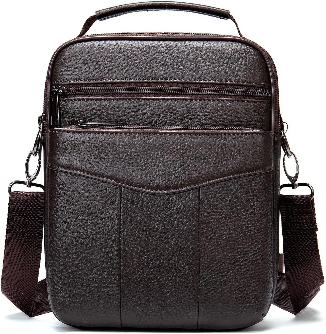 ビジネス メンズ ショルダーバッグ トップレイヤー レトロ トート 縦型 クロスボディ バッグ(ブラウン-1)