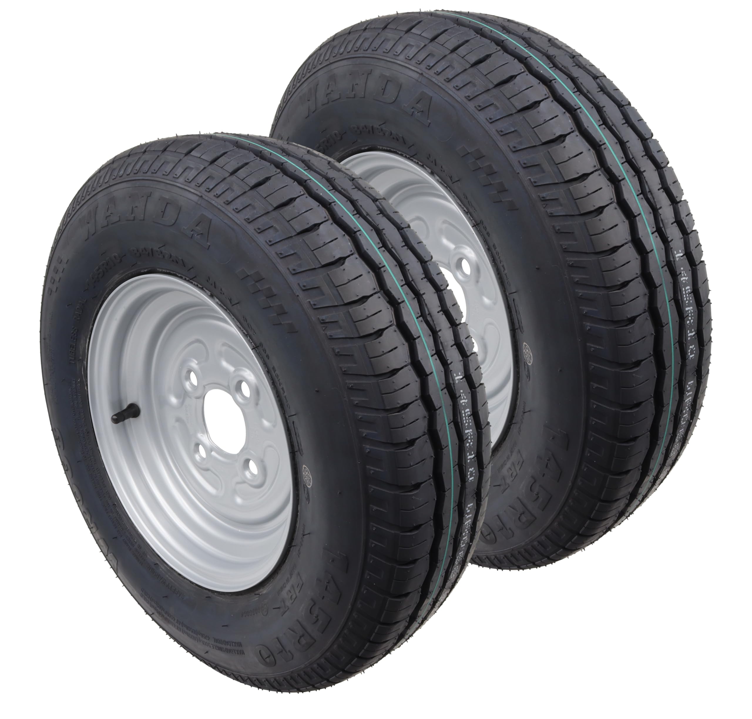Ruota 145/80R10 per Rimorchio Ruota Completa 145R10, 145/10 LK 100x4 Cerchio 3,50x10 145 10 (2x)