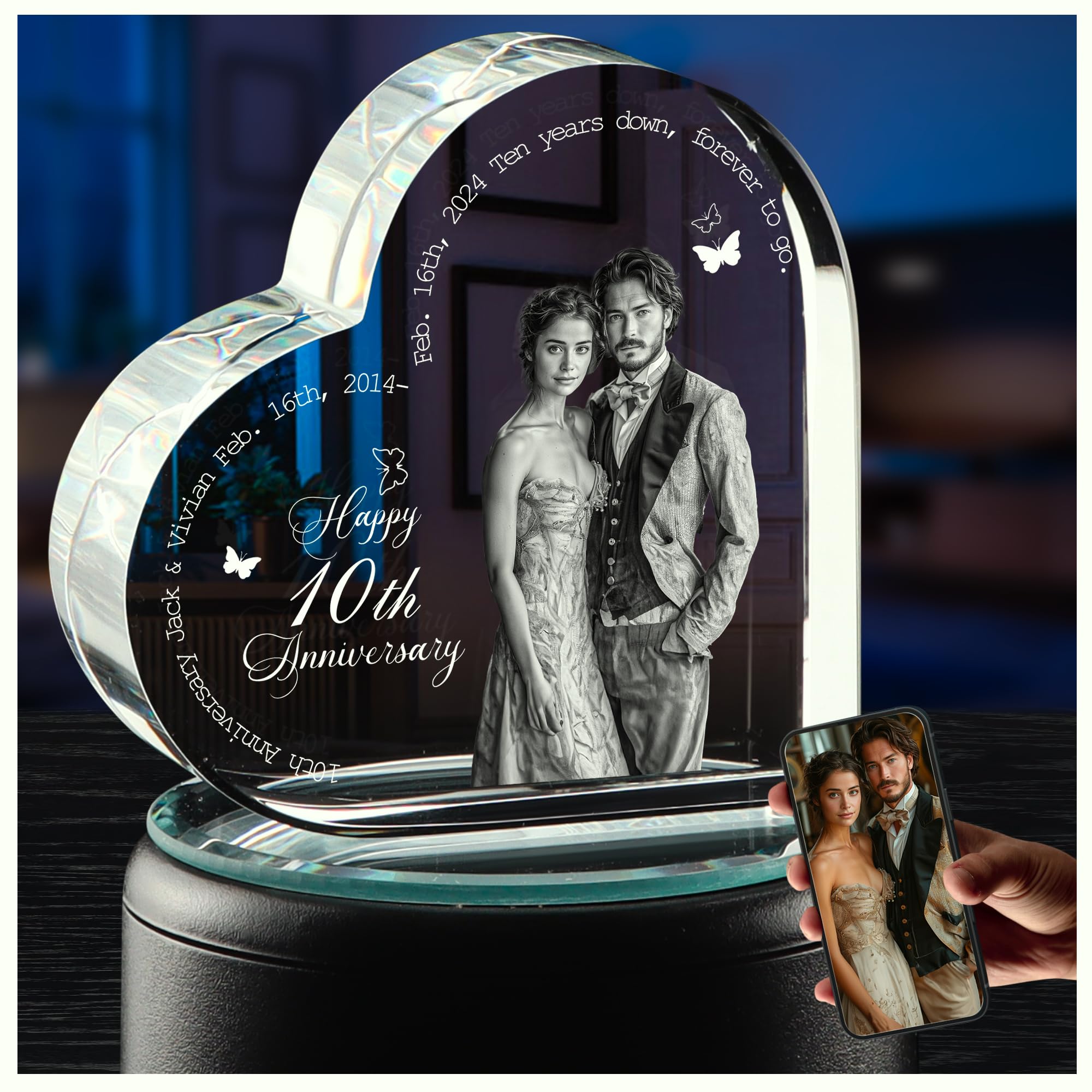 3D Crystal Photo, Custom Gifts for Man Women Him Her Couple, Personalized  Picture in Crystal, Customized Laser Etched Glass Cube Gift for Wedding