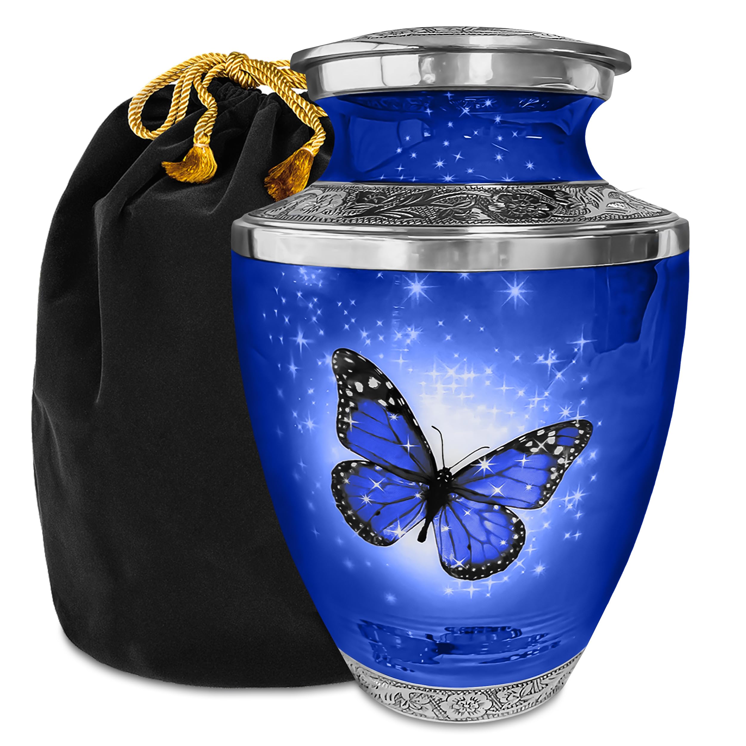 Everlight Memorials Blue Butterfly Urn for Ashes for Women – Large Cremation Urns for Adult Female – Memorial Funeral Urn for Human Ashes, Home