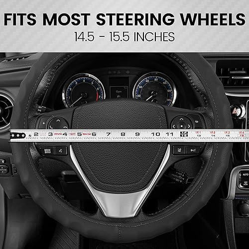 Miniatura 5 de Funda de piel auténtica BDK para volante de auto 135 pulgadas 145 pulgadas Tamaño pequeño color negro Negro
