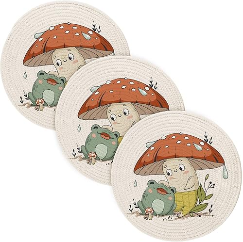 3 Pcs Pot Holder Trivet Mats for Hot Dishes 15in Cotton Thread Weave Absorb Water Pot Holder for Cooking Pot Protecting Table Cute Funny Amanita