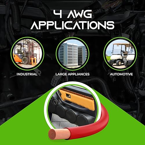 Miniatura 9 de GEARit Cable de tierra de cobre libre de oxígeno OFC calibre 4 (25 pies - Rojo translúcido) 4 AWG - Cable automotriz principal de