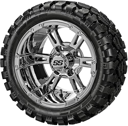 RM Cart golf cart accessories - 14 Raptor Mirror on 23x10R14 Sierra Rover Tires Set of 4 fits Metric Lug Nuts