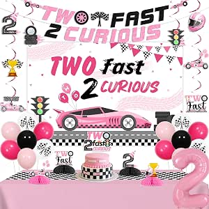 Amazon.com: kreat4joy Two Fast 2 Curious Birthday Decoration Pink ...