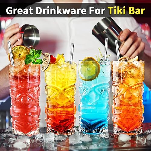 Miniatura 4 de INFTYLE Juego de 8 vasos Tiki transparentes de 14 onzas modernos vasos de cóctel Tiki de bar perfectos para cócteles exóticos Mai Tai cócteles de