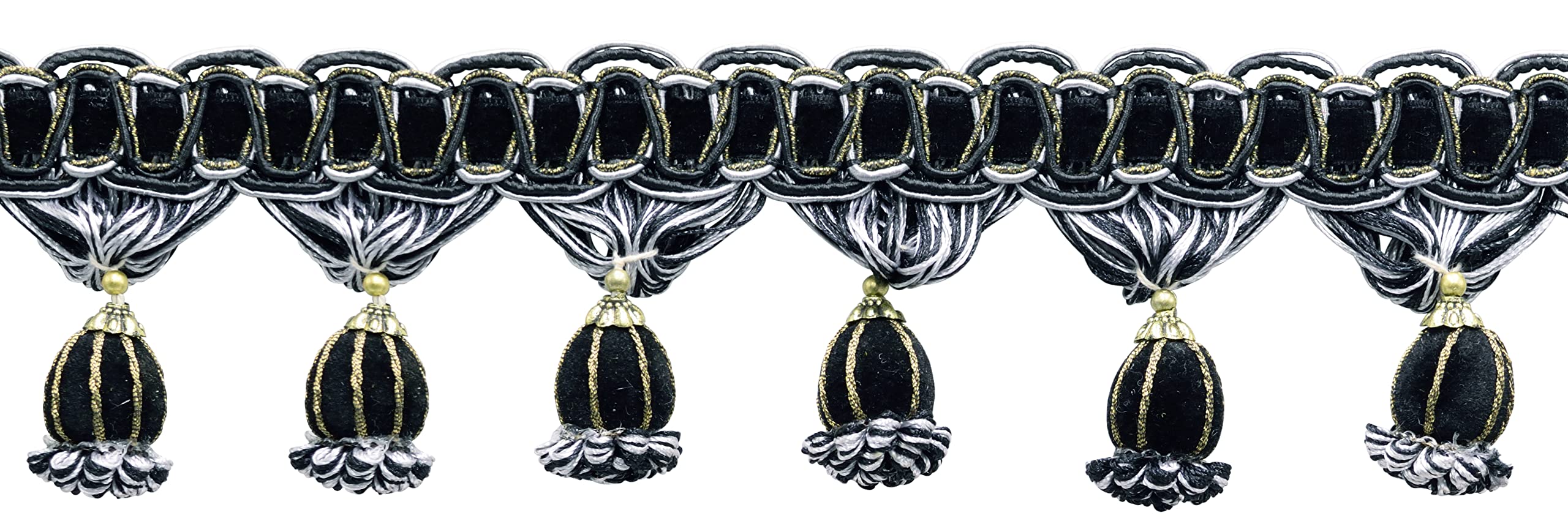 Bordure à franges victorienne haut de gamme TFH3 noir argent pour rideau luxe